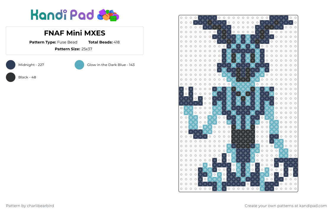 FNAF Mini MXES - Fuse Bead Pattern by charlibearbird on Kandi Pad - light blue,purple,fnaf,five nights at freddys,security breach,ruin,mxes,scott cawthon,steel wool studios
