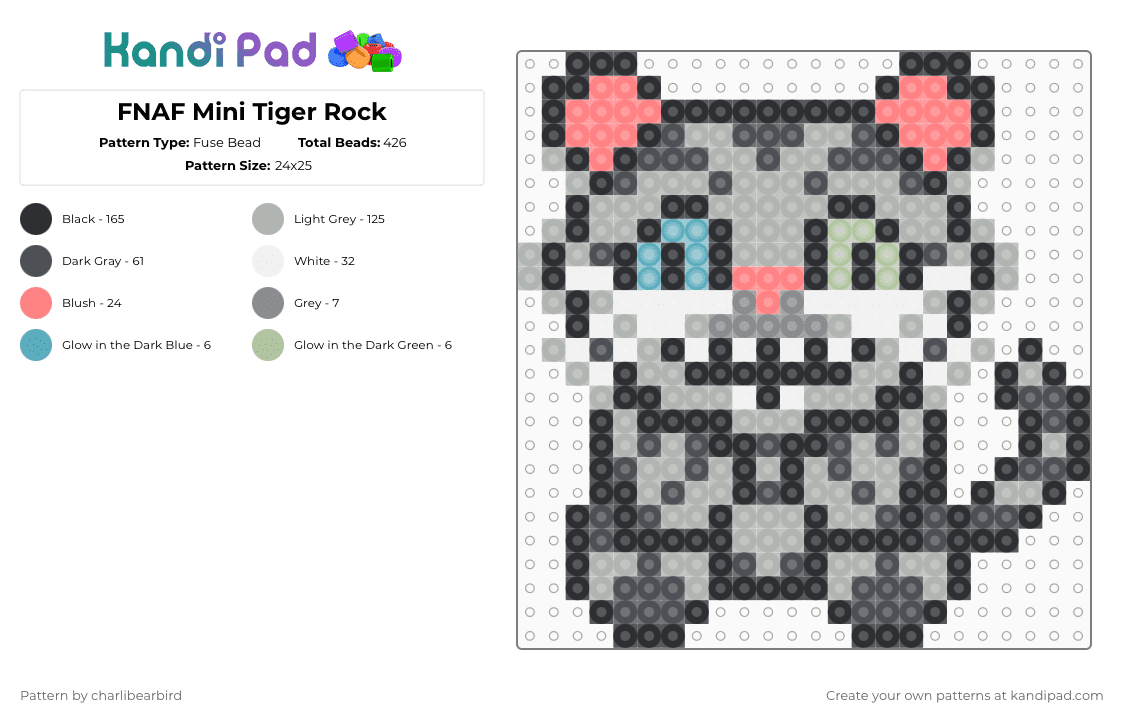 FNAF Mini Tiger Rock - Fuse Bead Pattern by charlibearbird on Kandi Pad - beige,gray,fnaf,five nights at freddys,tiger rock,david murray,murrays costume manor,secret of the mimic,scott cawthon,steel wool studios