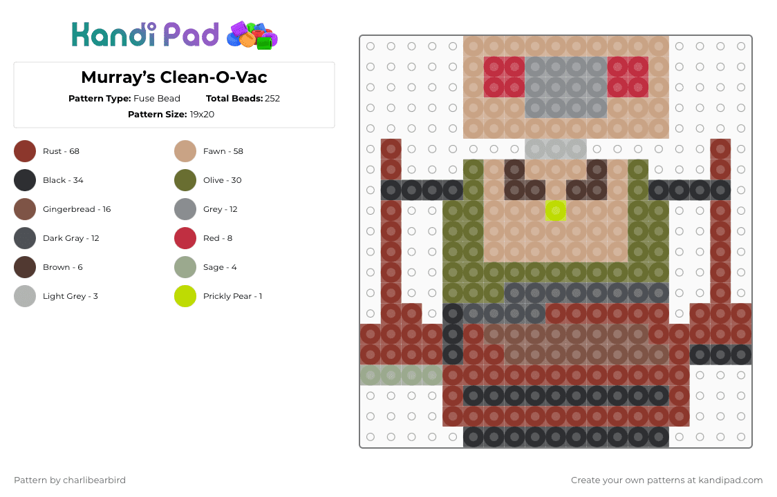 Murray’s Clean-O-Vac - Fuse Bead Pattern by charlibearbird on Kandi Pad - beige,red,gray,gold,fnaf,five nights at freddys,secret of the mimic,murrays costume manor,edwin murray,scott cawthon