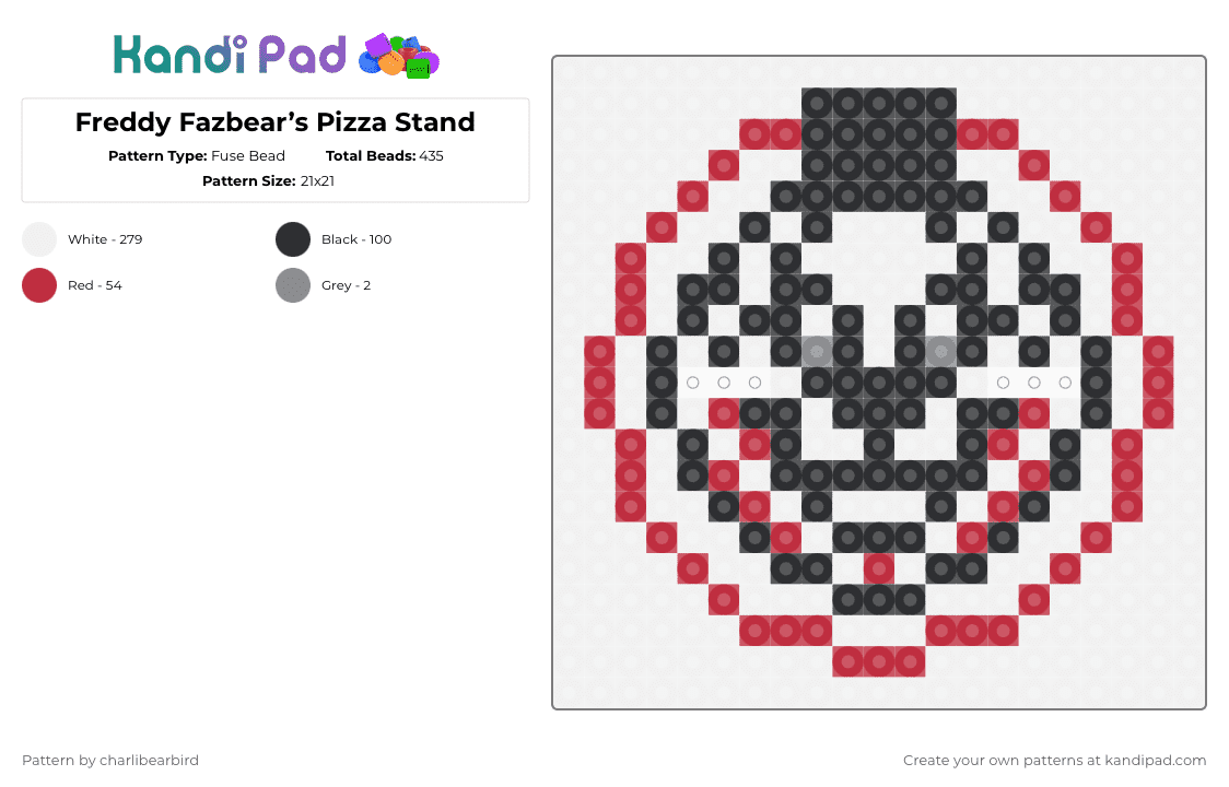 Freddy Fazbear’s Pizza Stand - Fuse Bead Pattern by charlibearbird on Kandi Pad - white,red,fnaf,five nights at freddys,pizza box,freddy fazbear,scott cawthon,freddy fazbears pizza