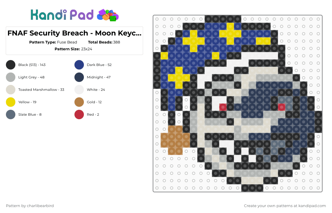 FNAF Security Breach - Moon Keychain - Fuse Bead Pattern by charlibearbird on Kandi Pad - beige,purple,blue,fnaf,five nights at freddys,security breach,fnaf security breach,moon,scott cawthon,steel wool studios,fnaf daycare attendant