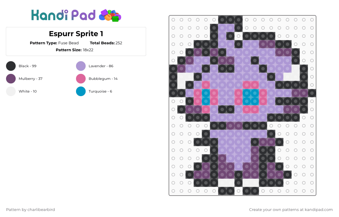 Espurr Sprite 1 - Fuse Bead Pattern by charlibearbird on Kandi Pad - pink,pokmon,espurr