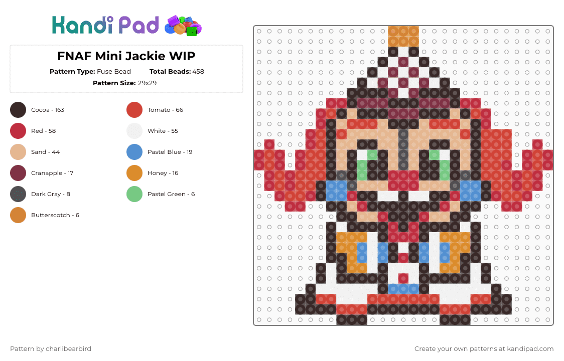 FNAF Mini Jackie - Fuse Bead Pattern by charlibearbird on Kandi Pad - brown,red