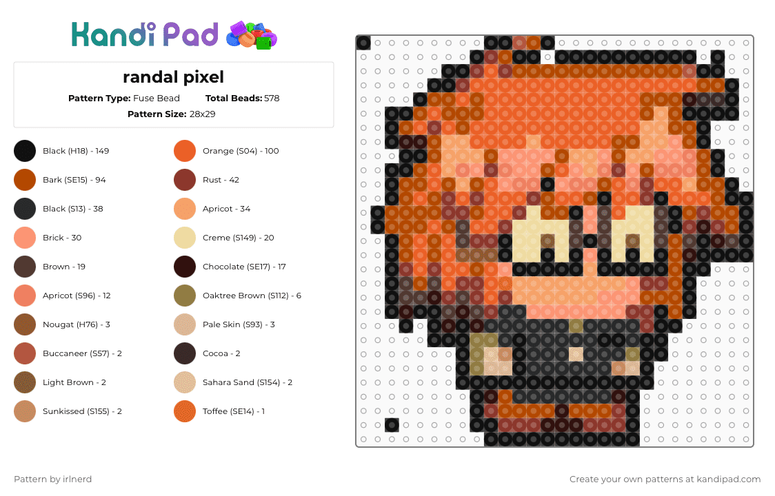 randal pixel - Fuse Bead Pattern by irlnerd on Kandi Pad - red,orange,ranfren,webcomic