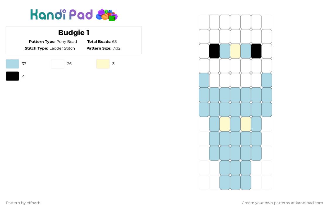 Budgie 1 - Pony Bead Pattern by effharb on Kandi Pad - light blue