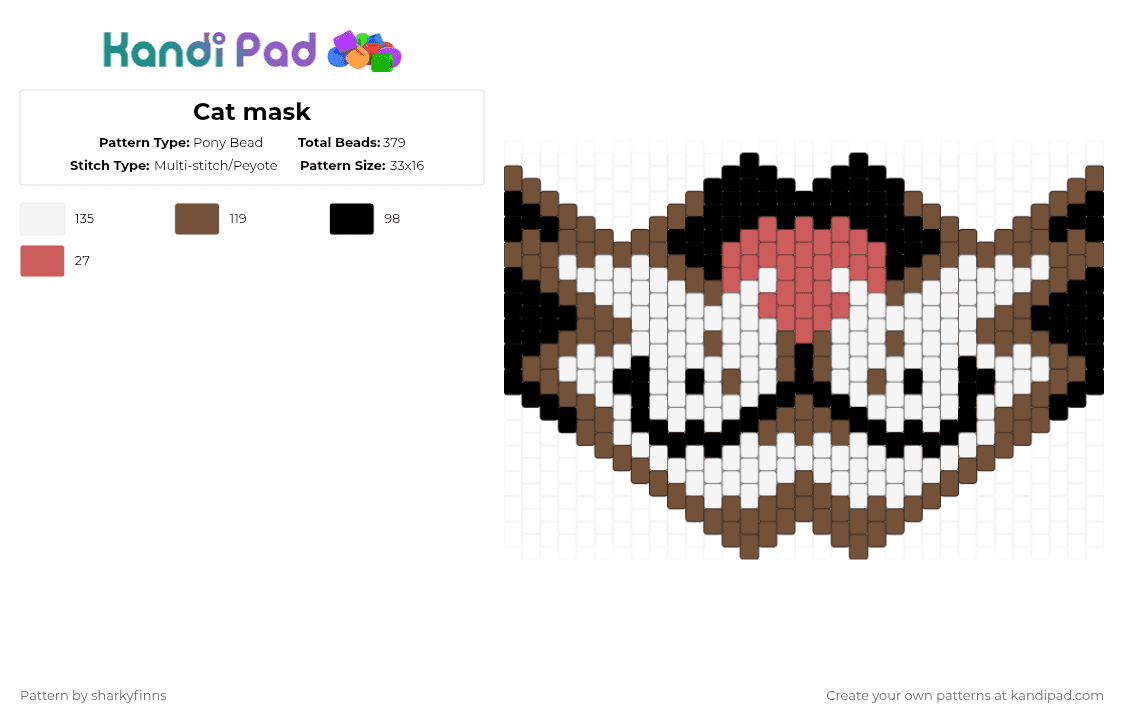 Cat mask - Pony Bead Pattern by sharkyfinns on Kandi Pad - tan
