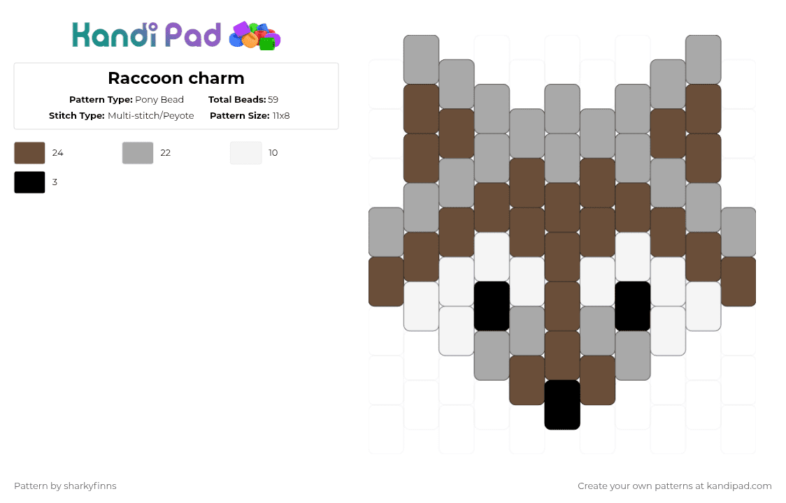 Raccoon charm - Pony Bead Pattern by sharkyfinns on Kandi Pad - beige,brown