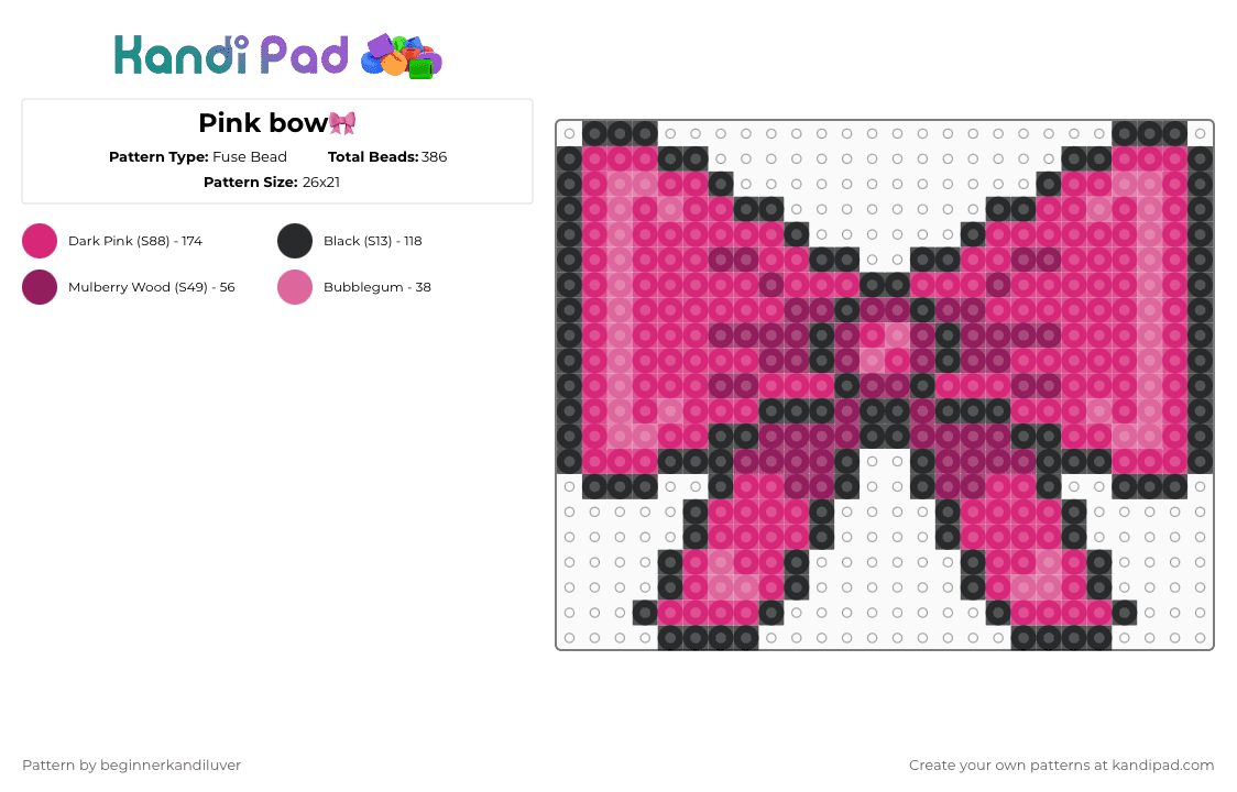 Pink bow🎀 - Fuse Bead Pattern by beginnerkandiluver on Kandi Pad - bow,ribbon,fashion,accessory,black,pink