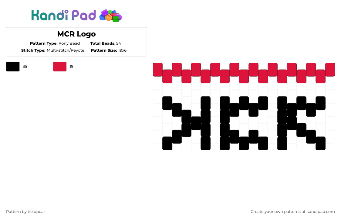 MCR Logo - Pony Bead Pattern by tielopear on Kandi Pad - black,red
