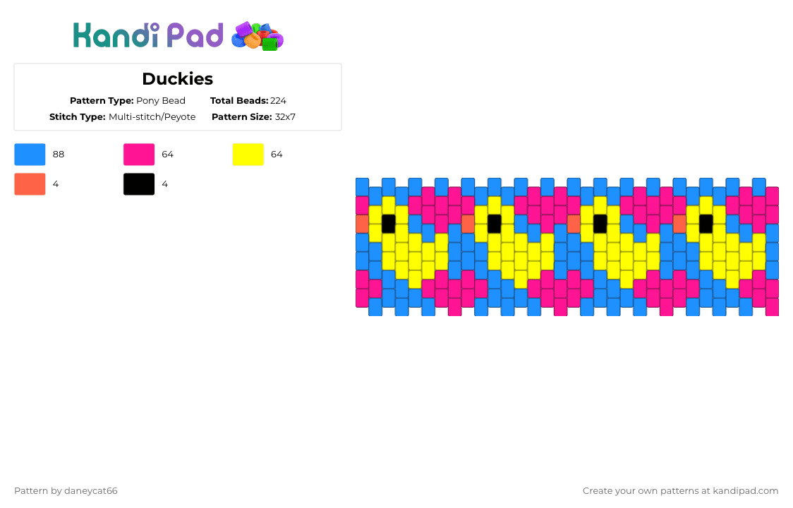Duckies - Pony Bead Pattern by daneycat66 on Kandi Pad - light blue,pink,yellow