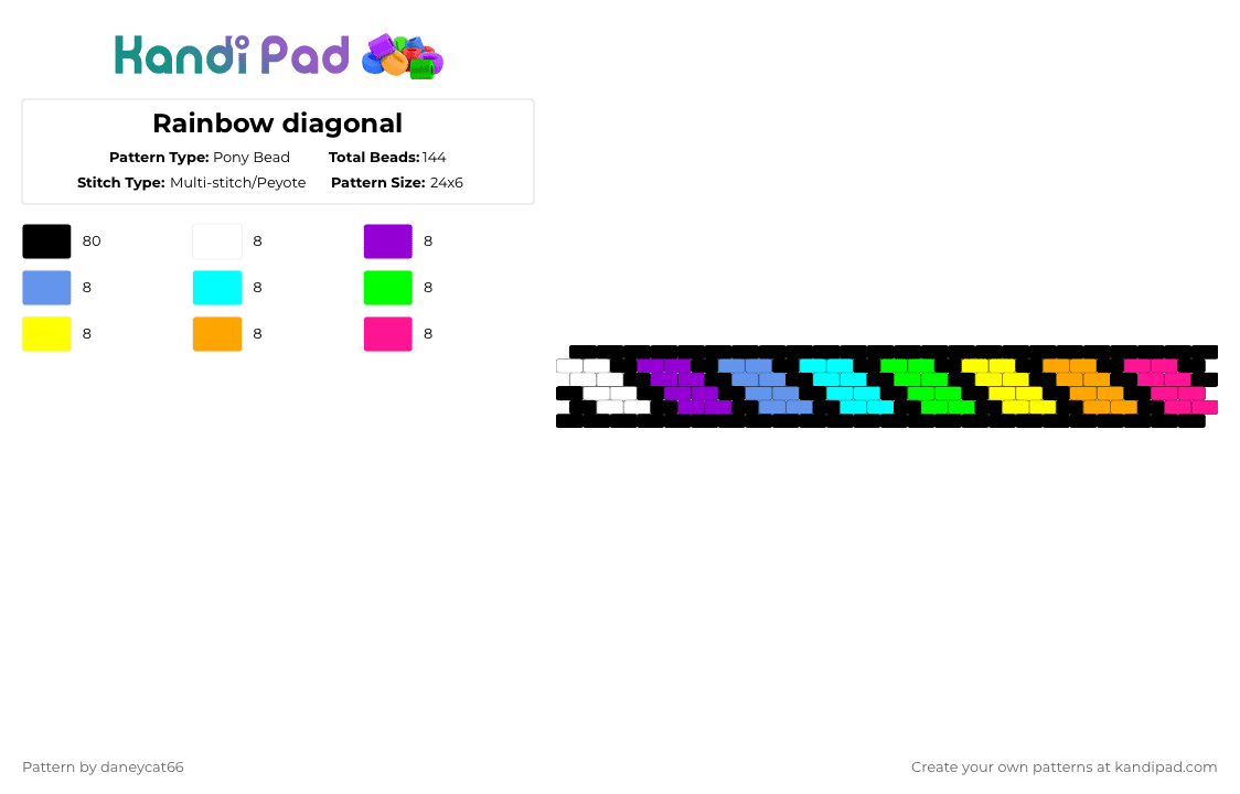 Rainbow diagonal - Pony Bead Pattern by daneycat66 on Kandi Pad - black,light blue
