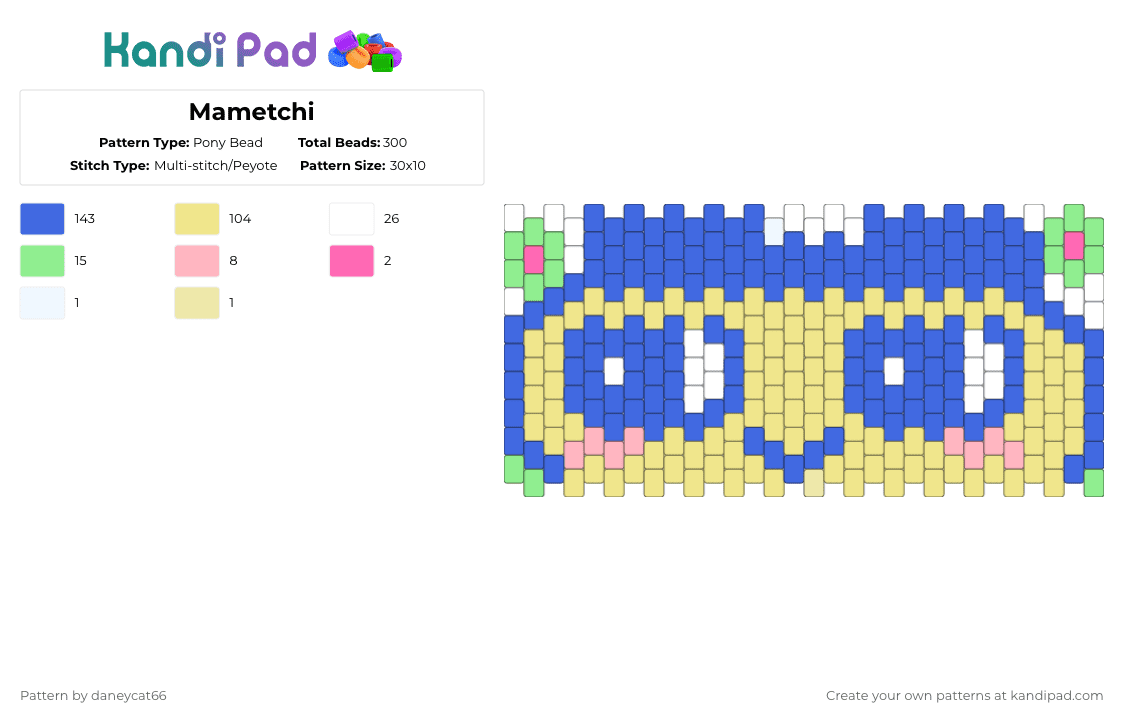 Mametchi - Pony Bead Pattern by daneycat66 on Kandi Pad - blue,yellow