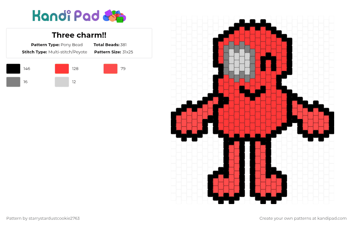 Three charm!! - Pony Bead Pattern by starrystardustcookie2763 on Kandi Pad - red,bfdi,three,tpot,xfohv,three tpot