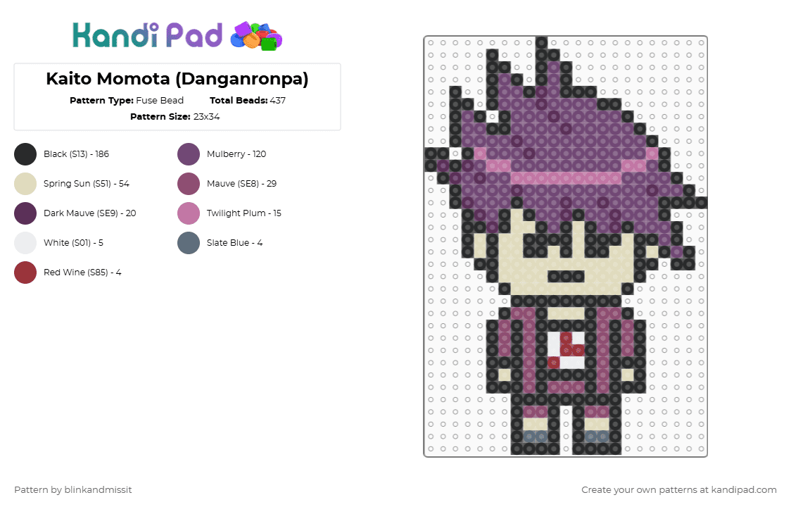 Kaito Momota (Danganronpa) - Fuse Bead Pattern by blinkandmissit on Kandi Pad - pink,video games,danganronpa