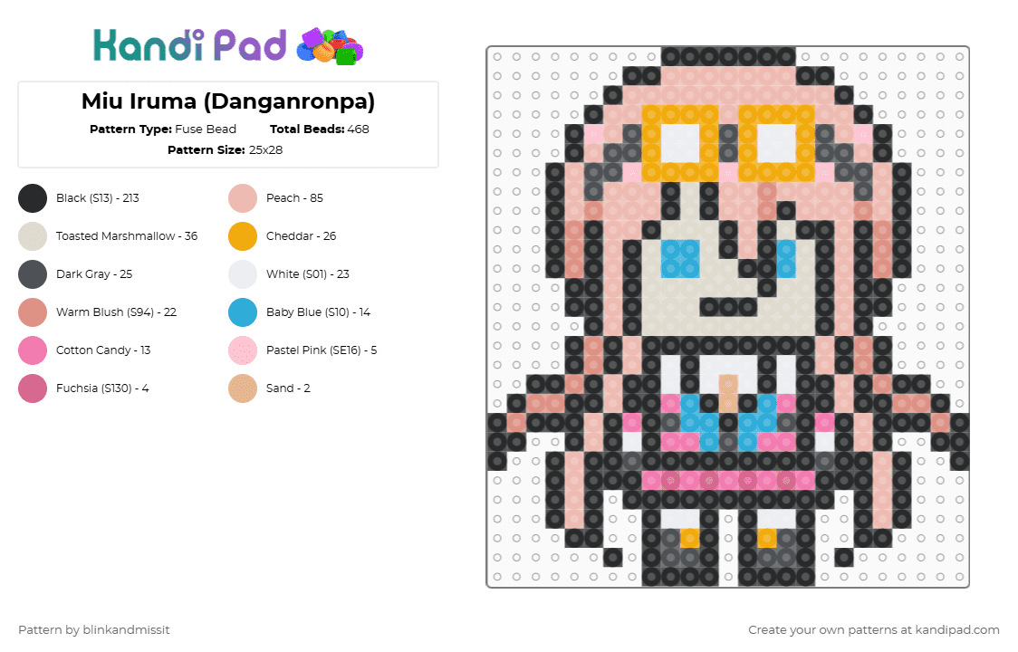 Miu Iruma (Danganronpa) - Fuse Bead Pattern by blinkandmissit on Kandi Pad - black,beige,video games,danganronpa