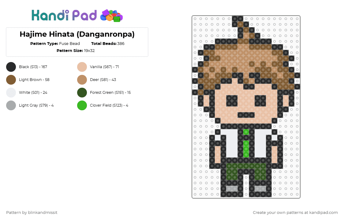 Hajime Hinata (Danganronpa) - Fuse Bead Pattern by blinkandmissit on Kandi Pad - beige,tan,video games,danganronpa