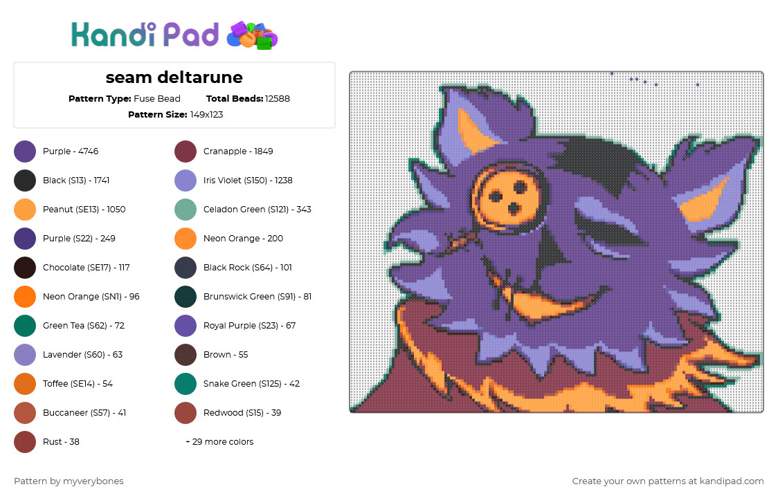 seam deltarune - Fuse Bead Pattern by myverybones on Kandi Pad - purple,blue,orange,brown