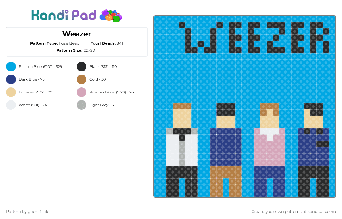 Weezer - Fuse Bead Pattern by ghost4_life on Kandi Pad - light blue