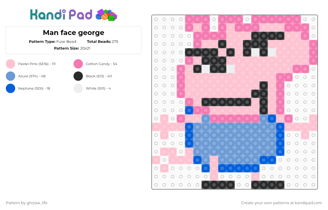 Man face george - Fuse Bead Pattern by ghost4_life on Kandi Pad - pink