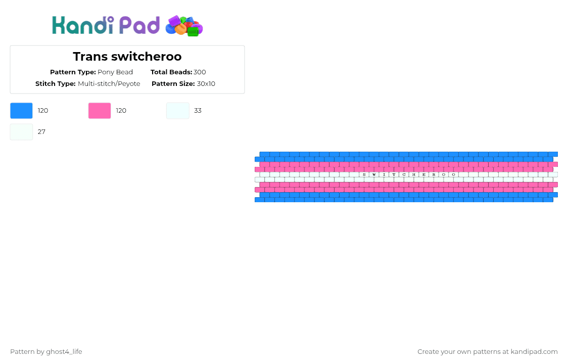 Trans switcheroo - Pony Bead Pattern by ghost4_life on Kandi Pad - light blue,pink