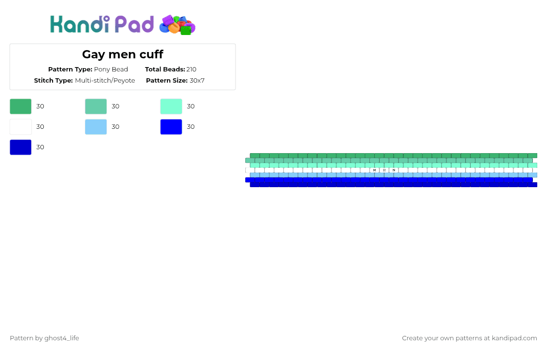 Gay men cuff - Pony Bead Pattern by ghost4_life on Kandi Pad - teal,purple