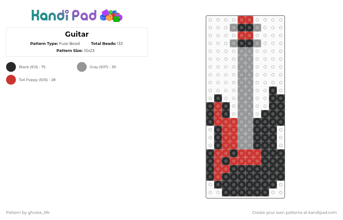 Guitar - Fuse Bead Pattern by ghost4_life on Kandi Pad - gray,red