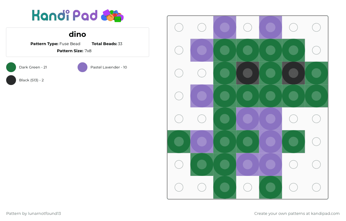 dino - Fuse Bead Pattern by lunarnotfound13 on Kandi Pad - green,blue,dino,small,charm,easy