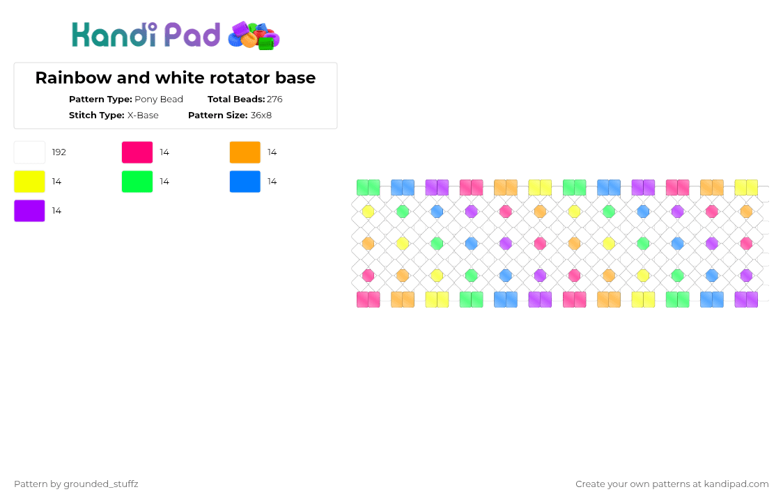 Rainbow and white rotator base - Pony Bead Pattern by grounded_stuffz on Kandi Pad - white,orange,green,purple,colorful