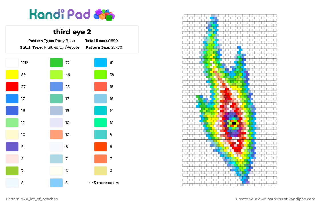 third eye 2 - Pony Bead Pattern by a_lot_of_peaches on Kandi Pad - white,light blue,green,red,colorful