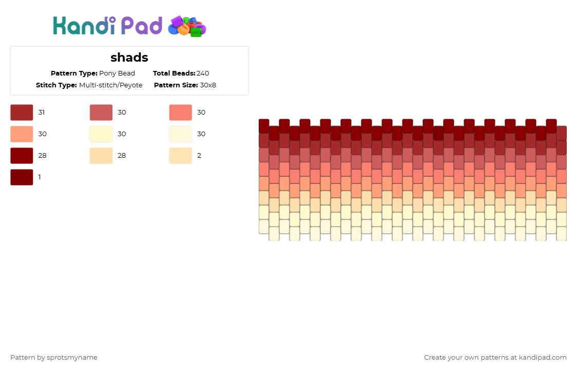 shads - Pony Bead Pattern by sprotsmyname on Kandi Pad - red,orange,cotdblends