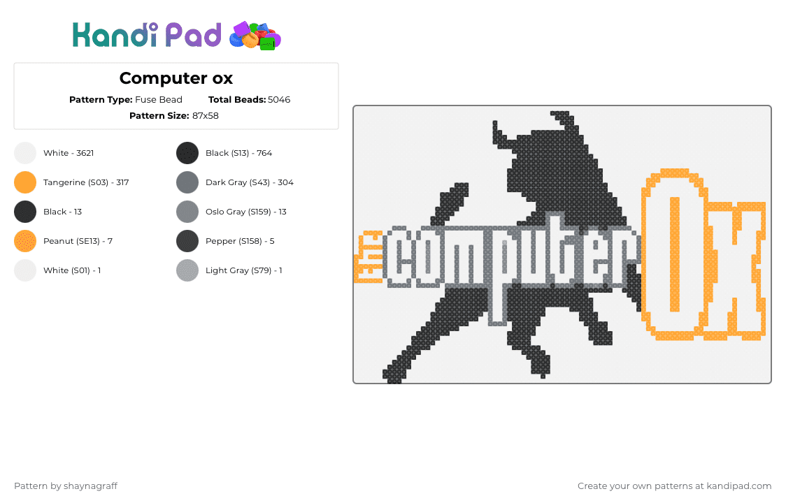 Computer ox Fuse Bead Pattern - Kandi Pad | Kandi Patterns, Fuse Bead ...
