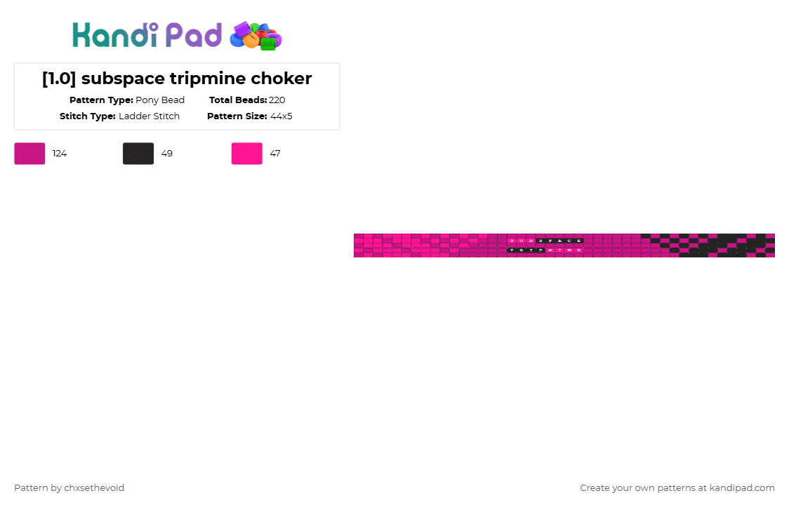 [1.0] subspace tripmine choker - Pony Bead Pattern by chxsethevoid on Kandi Pad - pink,requested,request,roblox,phighting,choker,black,neon