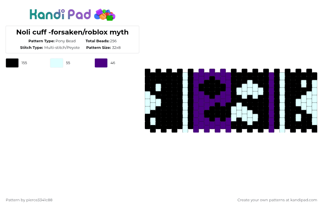 Noli cuff -forsaken/roblox myth - Pony Bead Pattern by pierce3341c88 on Kandi Pad - purple,white