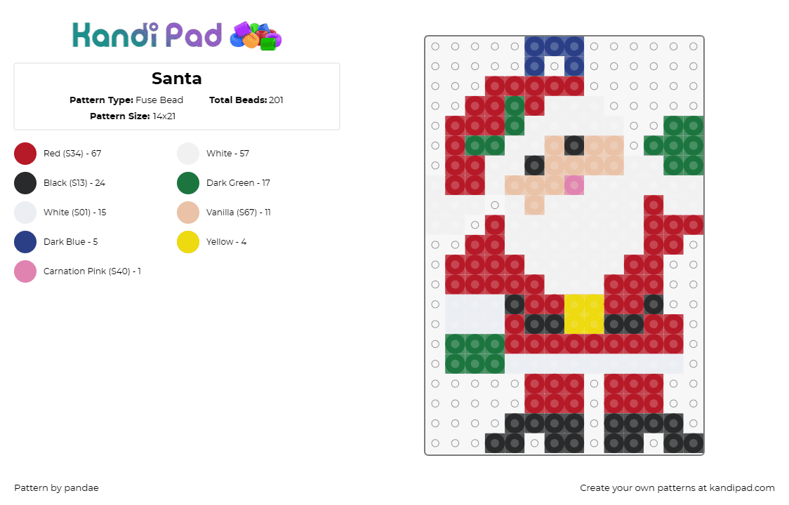 Santa - Fuse Bead Pattern by pandae on Kandi Pad - santa claus,christmas,holiday,festive,winter,character,cheerful,red