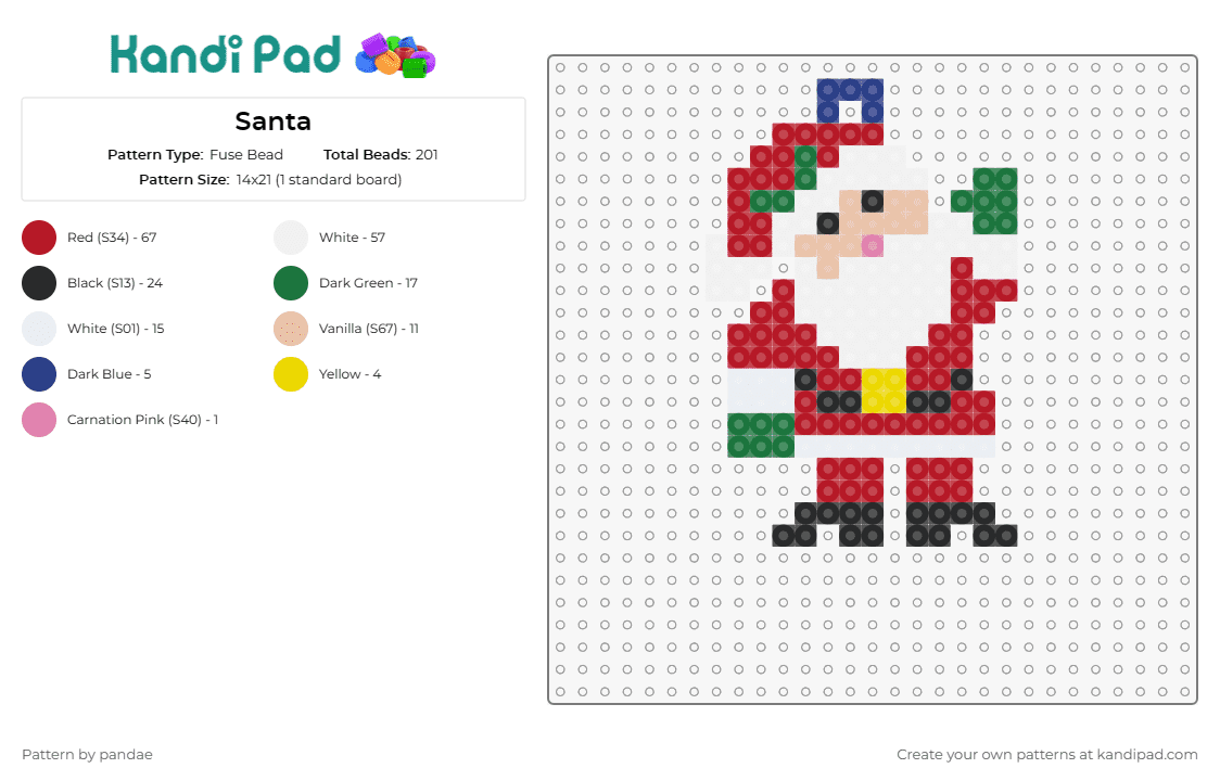 Santa - Fuse Bead Pattern by pandae on Kandi Pad - santa claus,christmas,holiday,festive,winter,character,cheerful,red
