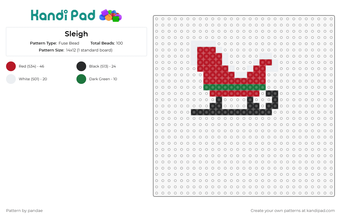 Sleigh - Fuse Bead Pattern by pandae on Kandi Pad - sleigh,santa,christmas,holiday,festive,winter,decoration,red