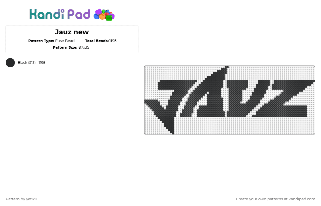 Jauz new - Fuse Bead Pattern by yetix0 on Kandi Pad - jauz,dj,logo,edm,music,artist,electronic,dance,black