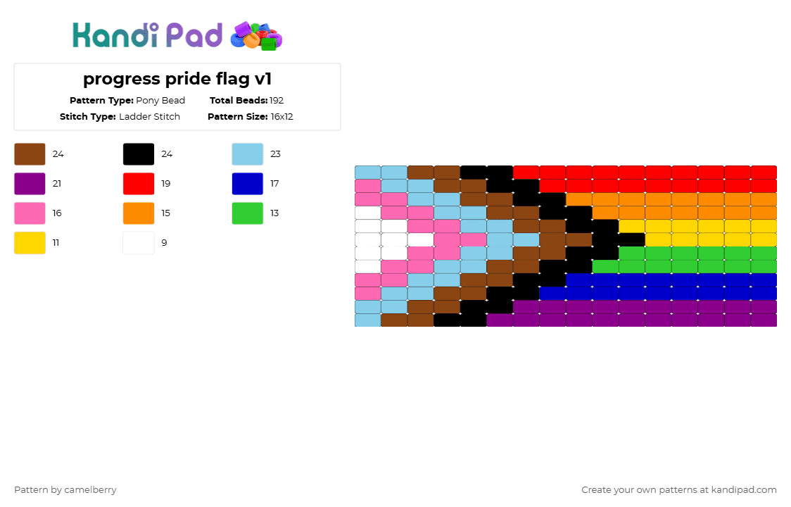 progress pride flag v1 - Pony Bead Pattern by camelberry on Kandi Pad - light blue,red,pink