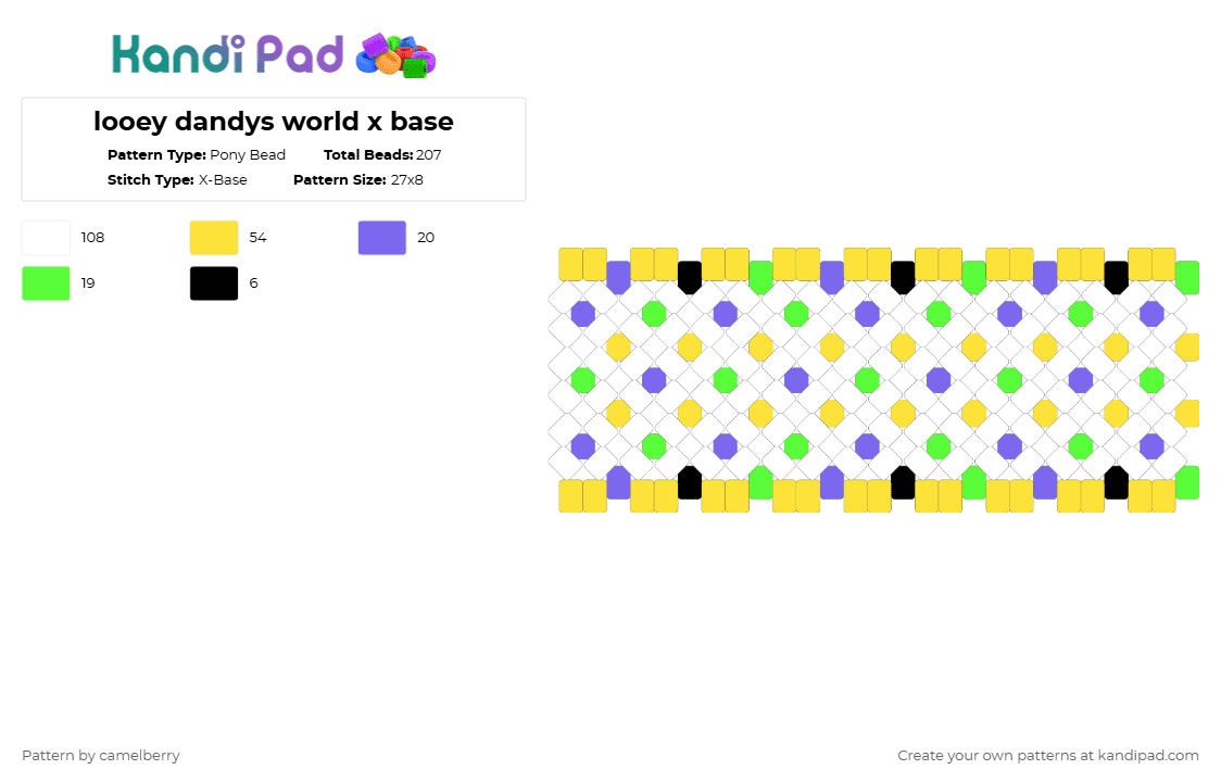 looey dandys world x base - Pony Bead Pattern by camelberry on Kandi Pad - white,yellow,looey,dandys world