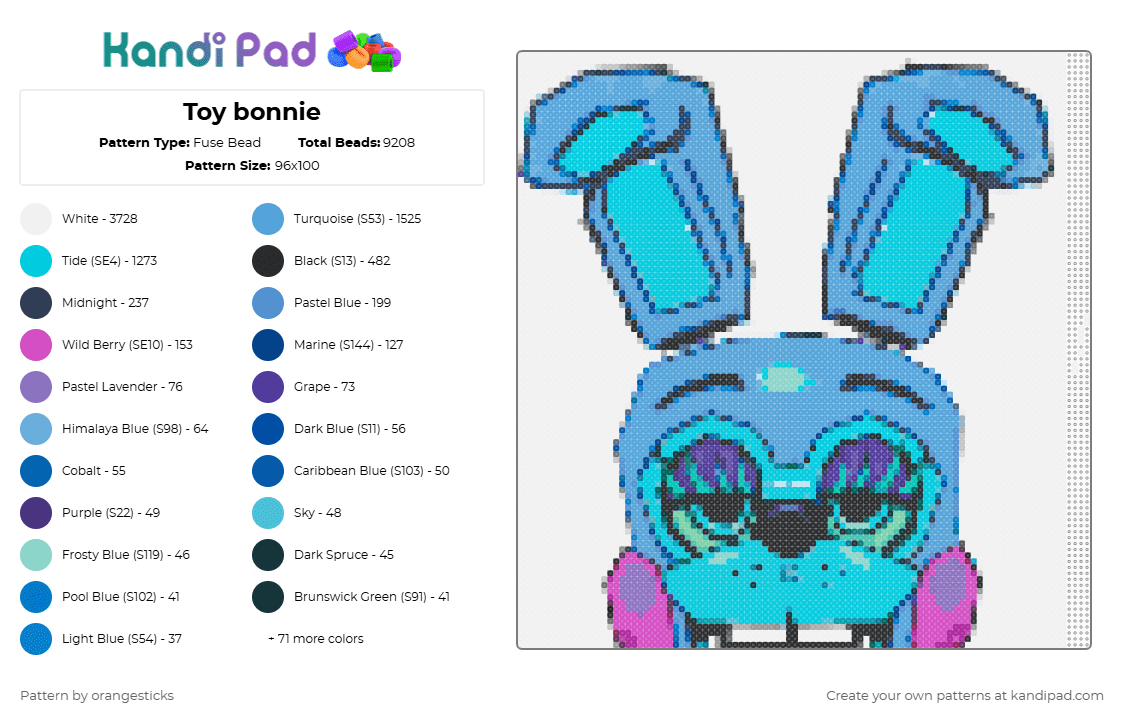 Toy bonnie - Fuse Bead Pattern by orangesticks on Kandi Pad - white,light blue,cotdblends