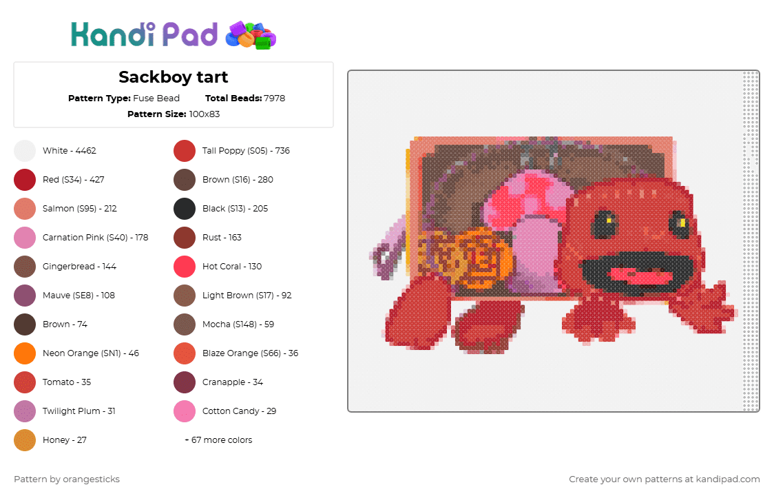 Sackboy tart - Fuse Bead Pattern by orangesticks on Kandi Pad - cotdlunch
