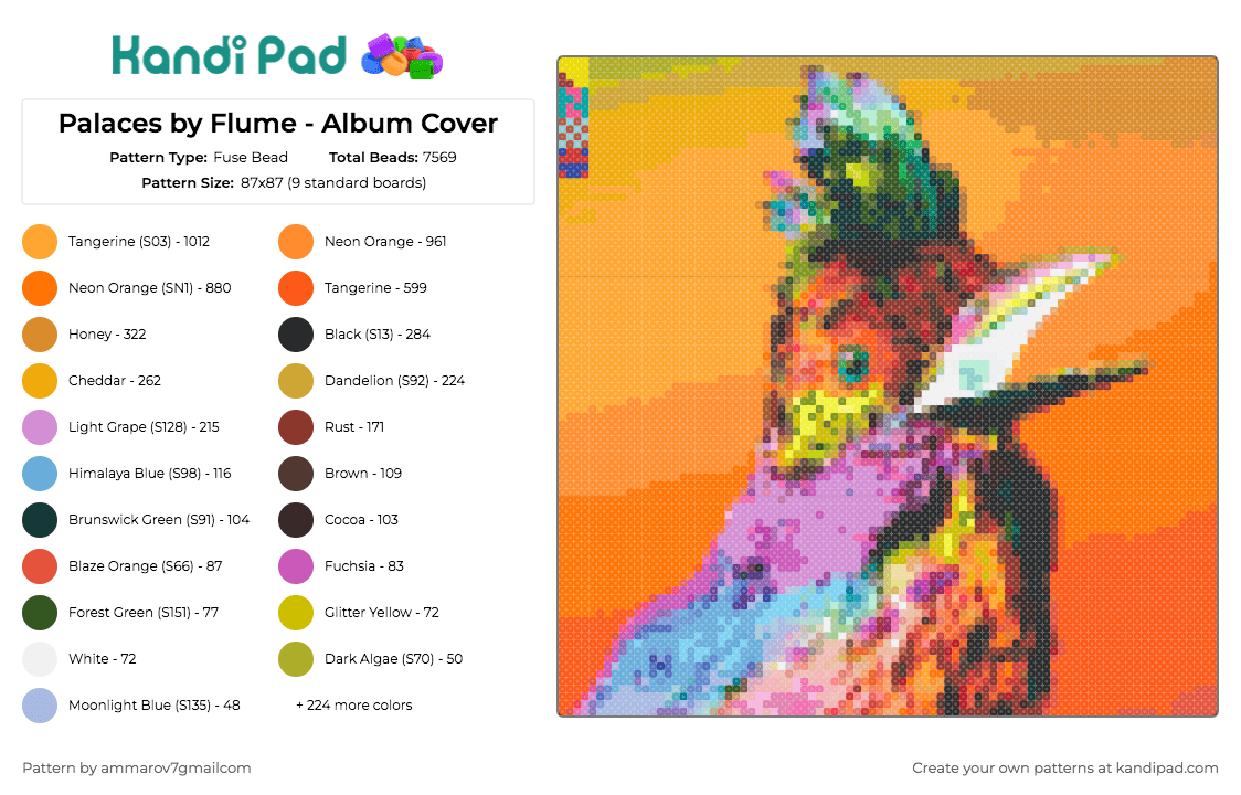 Palaces by Flume - Album Cover - Fuse Bead Pattern by ammarov7gmailcom on Kandi Pad - flume,music,edm,dj,album,auditory,visual experience,creative homage,vibrant,orange