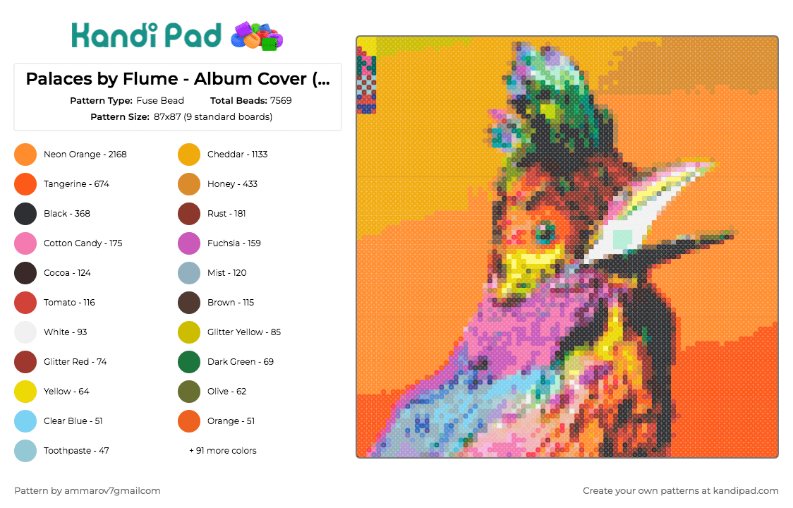 Palaces by Flume - Album Cover (Perler Brand only) - Fuse Bead Pattern by ammarov7gmailcom on Kandi Pad - flume,music,edm,dj,album,tribute,vibrant,colorful essence,orange