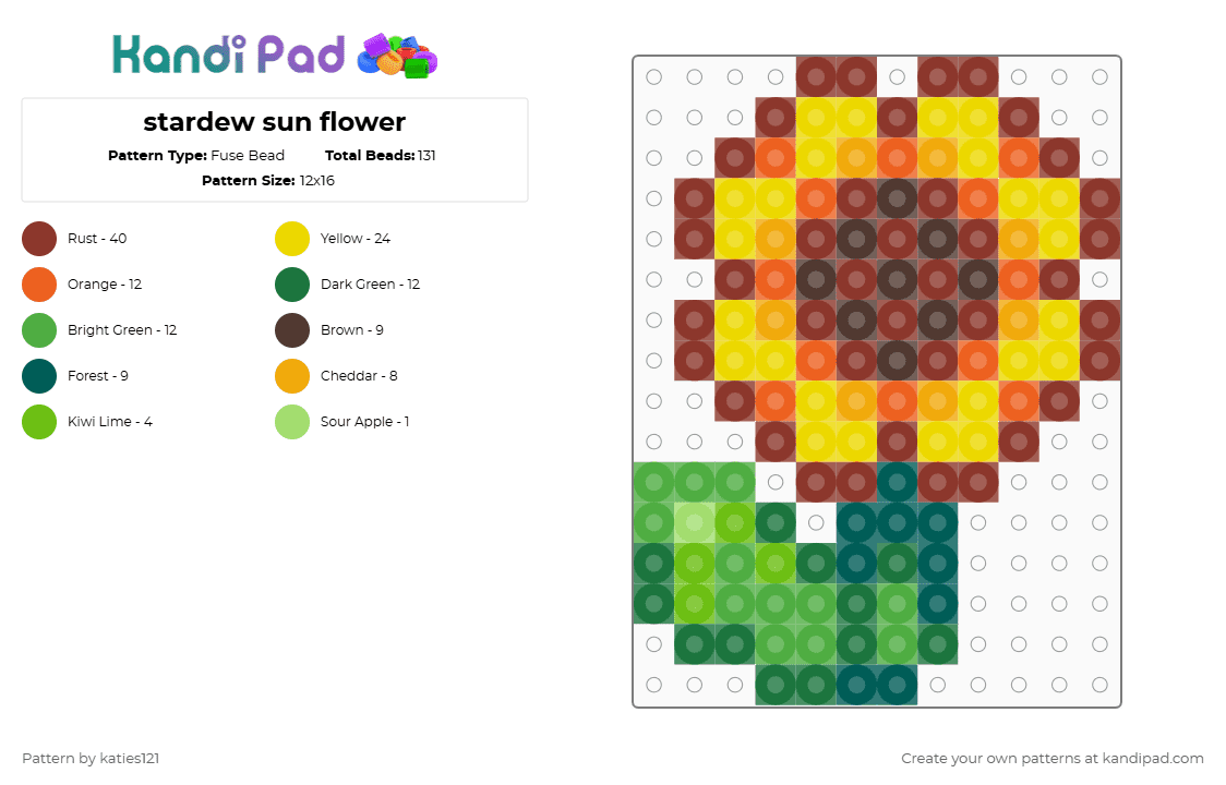 stardew sun flower - Fuse Bead Pattern by katies121 on Kandi Pad - red,yellow,orange,green