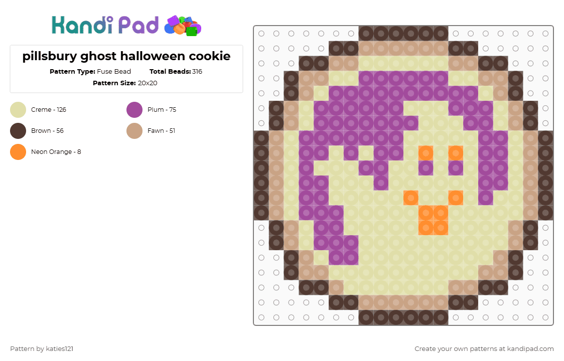 pillsbury ghost halloween cookie - Fuse Bead Pattern by katies121 on Kandi Pad - yellow,pink