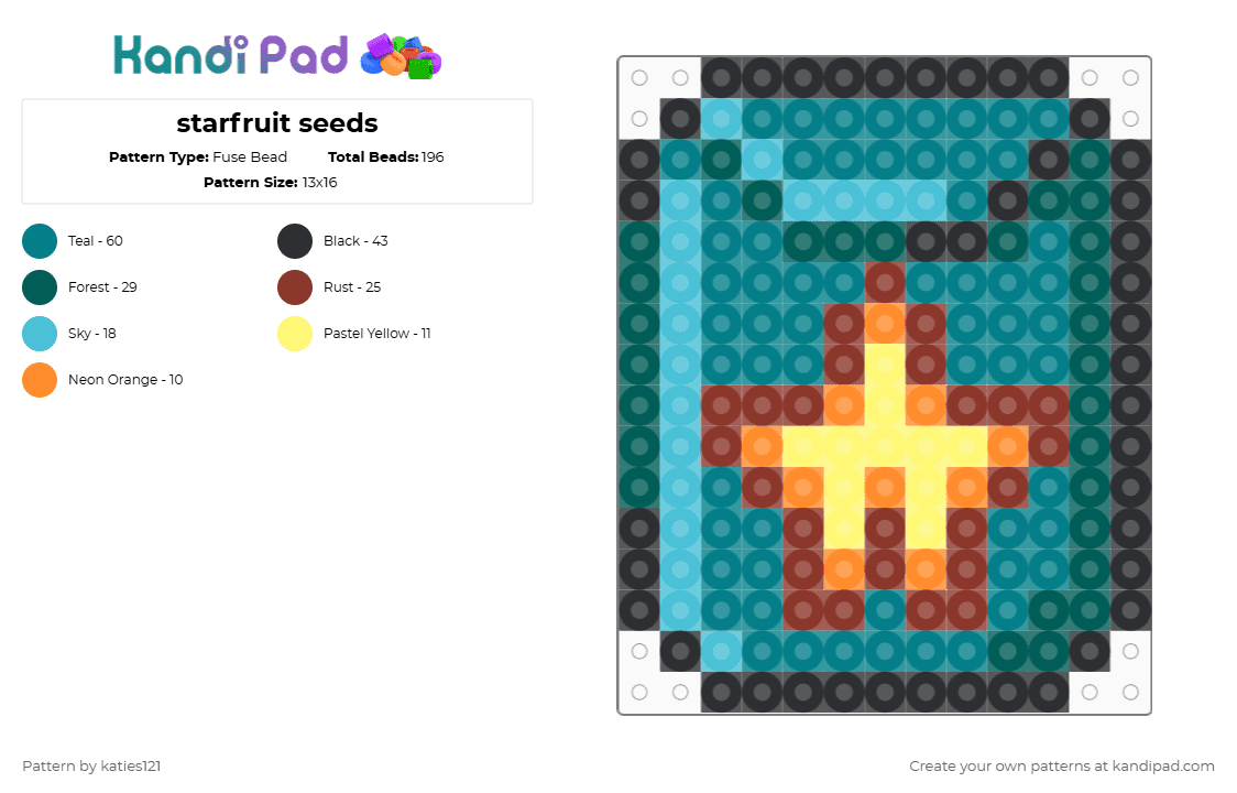 starfruit seeds - Fuse Bead Pattern by katies121 on Kandi Pad - teal,gray,red