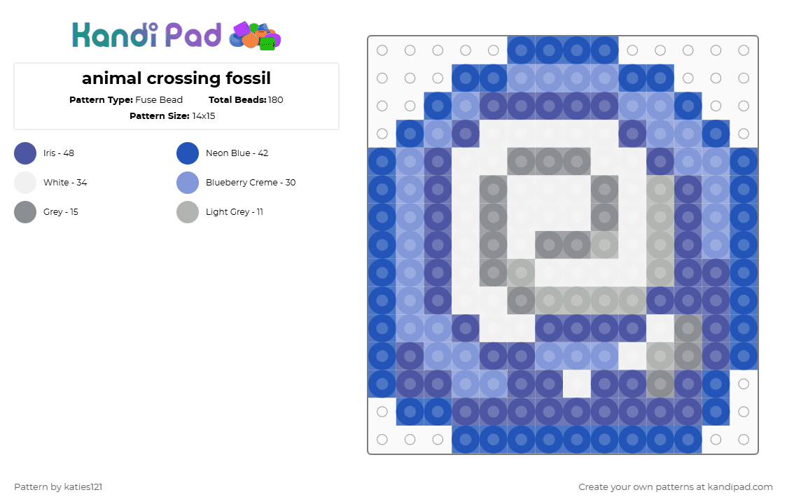 animal crossing fossil - Fuse Bead Pattern by katies121 on Kandi Pad - blue,purple,light blue