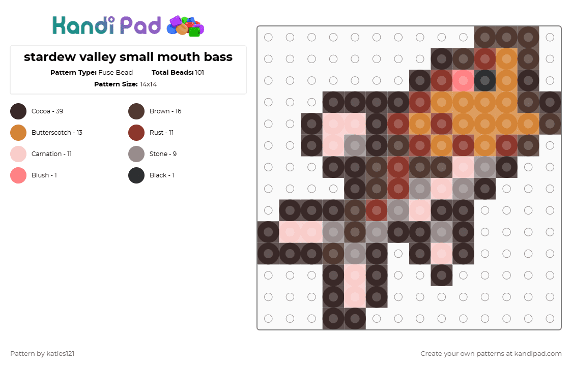 stardew valley small mouth bass - Fuse Bead Pattern by katies121 on Kandi Pad - brown