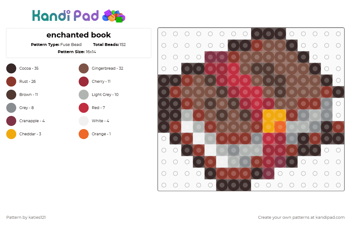 enchanted book - Fuse Bead Pattern by katies121 on Kandi Pad - book,minecraft,enchanted book,video game,gaming,tan,brown,red