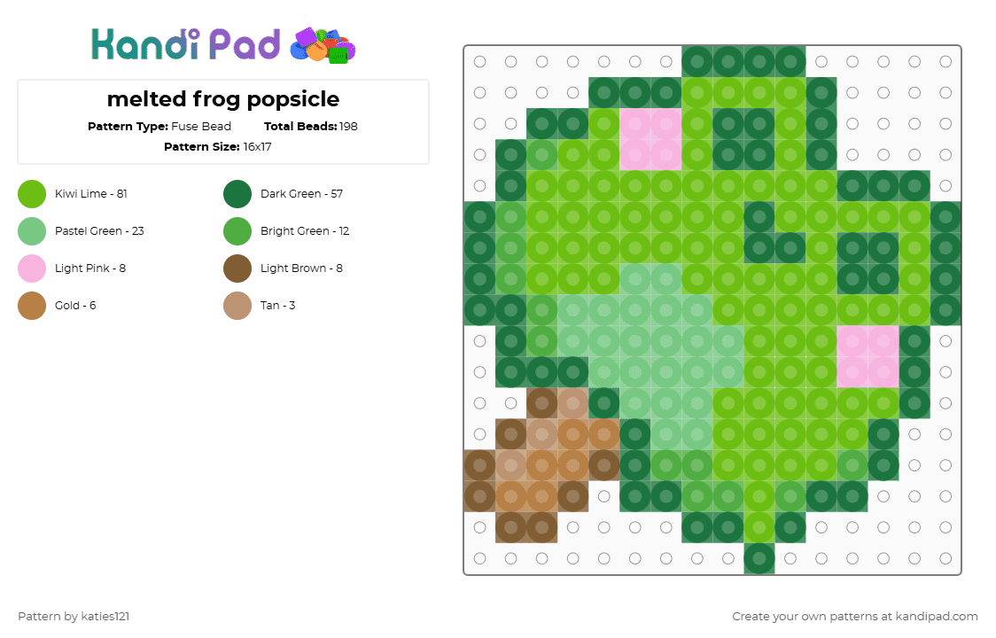 melted frog popsicle - Fuse Bead Pattern by katies121 on Kandi Pad - ice cream,frog,popsicle,animal,dessert,food,green